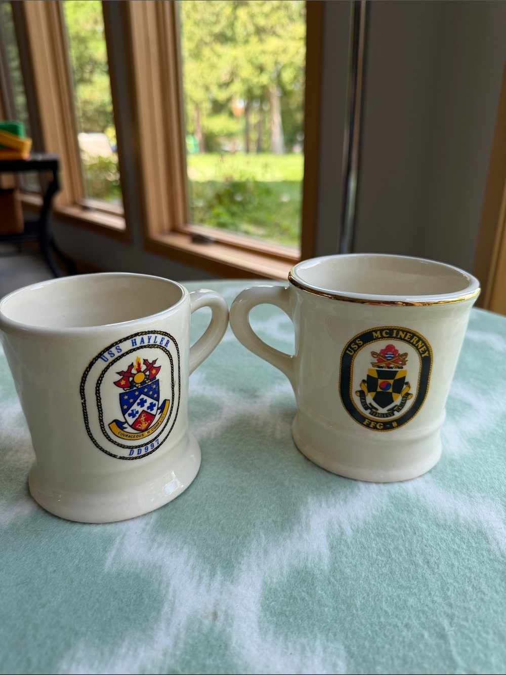 Vintage USS McInerney and USS Hayler Ceramic Coffee Mugs - Cream with Gold Trim